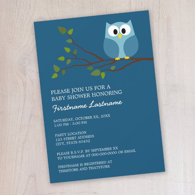 Convite Coruja Bonita no Chá do Branch Baby Boy (Cute owl baby shower invitation)