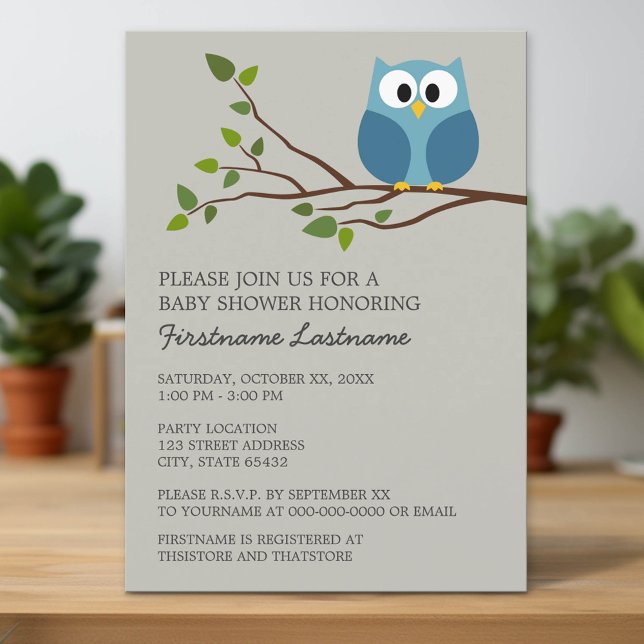 Convite Coruja Bonita no Chá do Branch Baby Boy (Custom Invitation with Download Option)