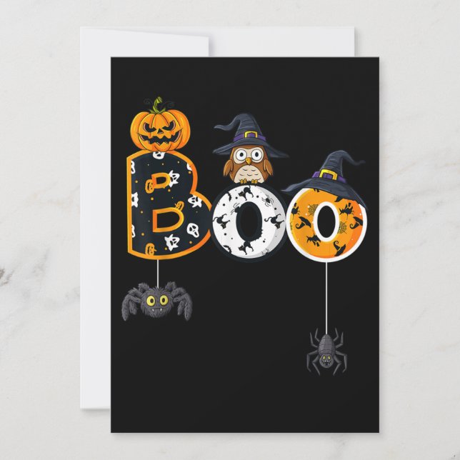 Convite Coruja de Halloween com Chapéu de Bruxa Aranhas (Frente)