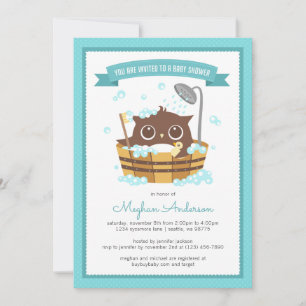 Convite Coruja em Wooden Bathtub Boy Invitation