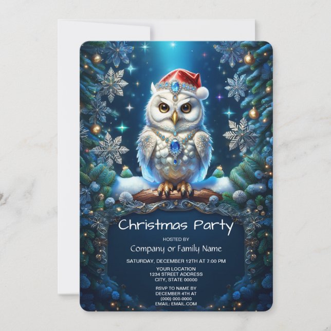 Convite Coruja Joalheria com Chapéu de Papai Noel Festa de (Frente)