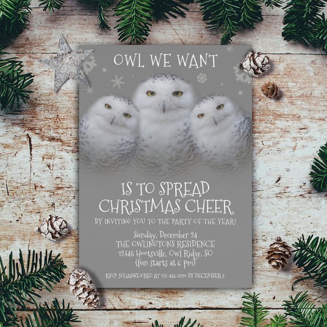 Convite Coruja Que Queremos Espalhar Corujas De Neve (Owl We Want to Spread Christmas Cheer Holiday Party Invitation Cover Photo)