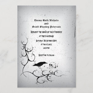 Convite Corvo, crânio e casamento cinzento gótico