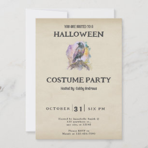 Convite Corvo Preto com Acentos Pastel Vintage Halloween
