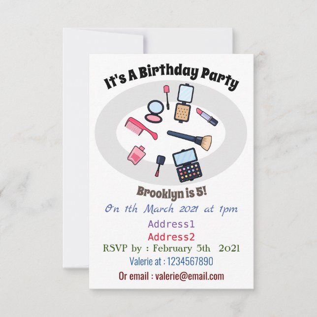 Convite Cosméticos / ilustração de desenho animado (Frente)