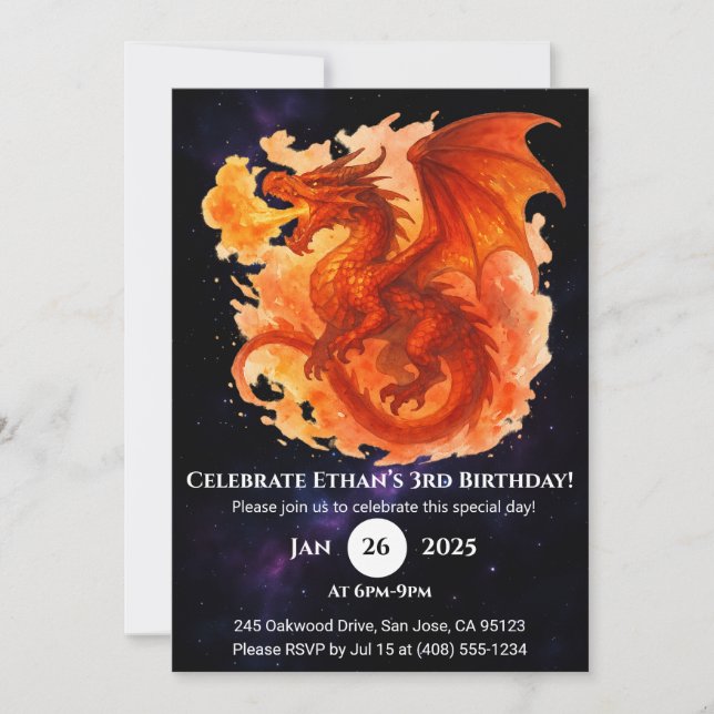 Convite Cosmic Flame Dragon Birthday Invitation (Frente)
