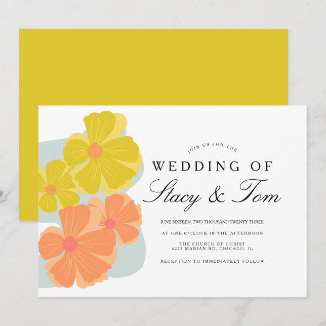 Convite Cosmos Desenhado à Mão para Casamento na Primavera (Frente/Verso)