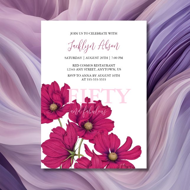 Convite Cosmos Rosa Escuro Fabuloso Fabuloso Aniversário (Criador carregado)