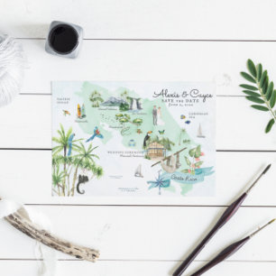 Convite Costa Rica Mapa de Itinerário de Casamento de De