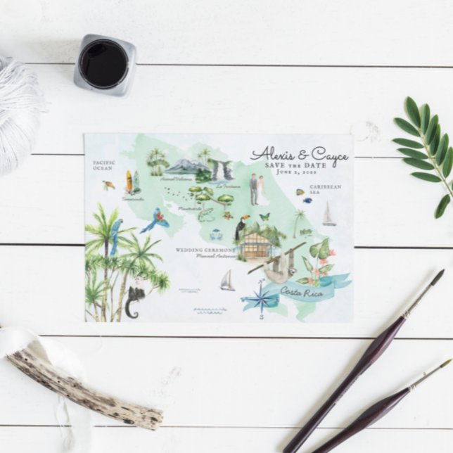 Convite Costa Rica | Mapa de Itinerário de Casamento de De (Criador carregado)