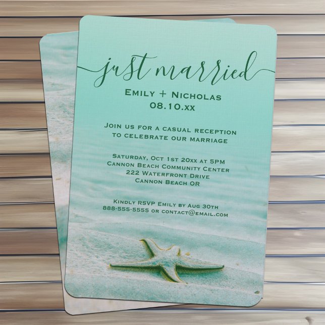Convite Costeira do Partido de Recepção de Praia de Aqua S (Starfish casual beach elopement reception party invitations with a coastal Summer beach theme)