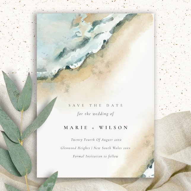 Convite Costeira Sea Waves Sand Beach Salvar a Data (Criador carregado)