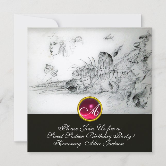 Convite COSTELOS DOCES 16 FESTA,Ruby Monograma Branco (Frente)