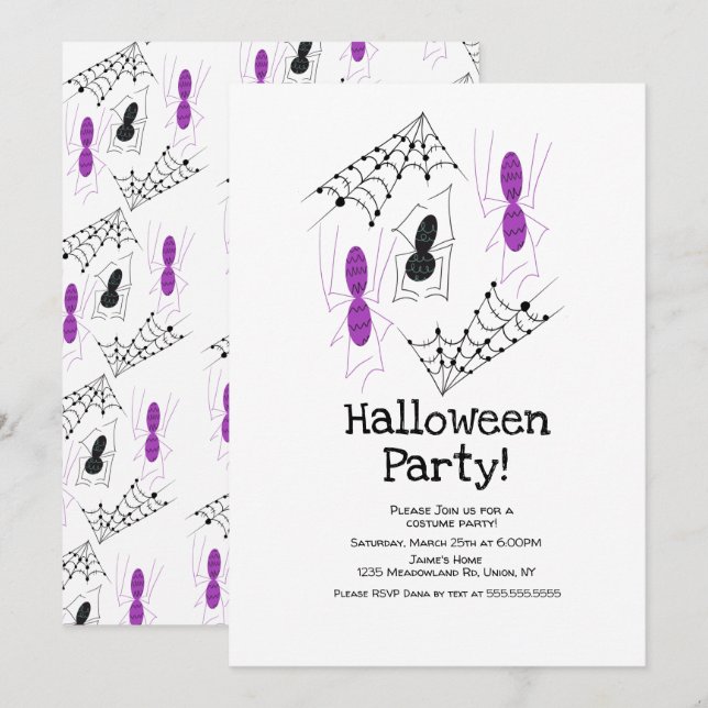 Convite Costume Halloween Party Spider Doodles (Frente/Verso)
