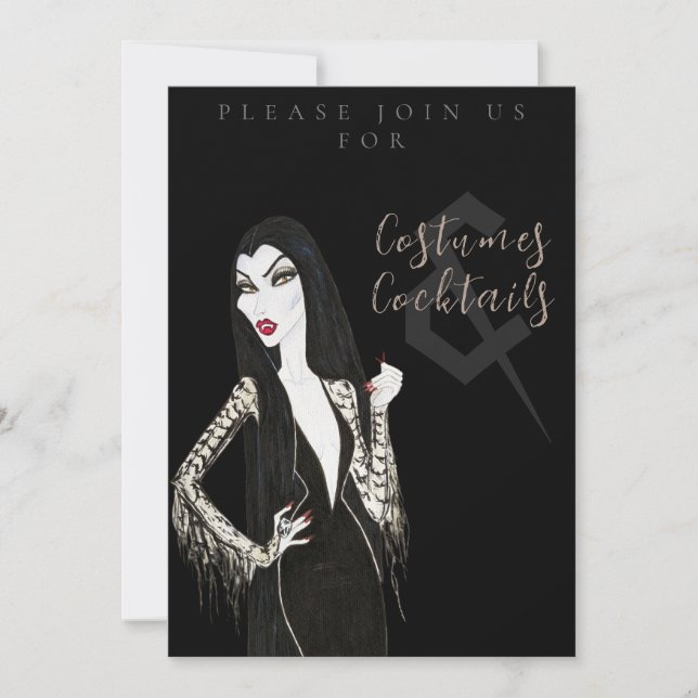 Convite Costumes and Cocktail Halloween Party Invitation (Frente)