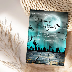 Convite Costumes e Cocktails Árvores e Morcegos de Hallowe