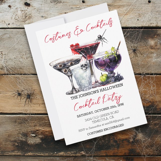 Convite Costumes e Cocktails Festa de Halloween Aquarela e (Criador carregado)