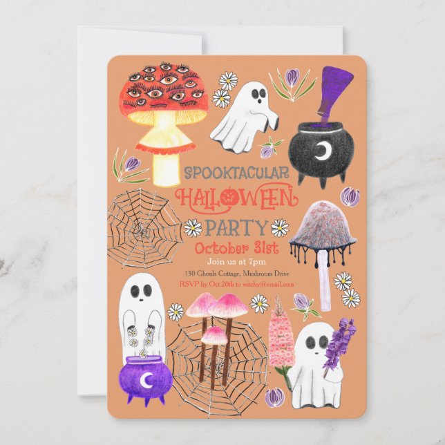 Convite Cottagecore Halloween Ghouls (Frente)