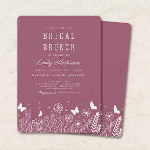 Convite Cottagecore Rosa Madeira Floral Brunch Nupcial