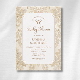 Convite Cottagecore Vintage Marrom Arco Dourado Chá de Beb