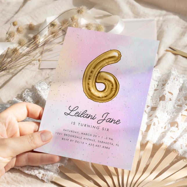 Convite Cotton Candy Watercolor Girls 6 Balão de Aniversár (Criador carregado)