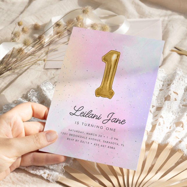 Convite Cotton Candy Watercolor Girls Birthday Balloon (Criador carregado)