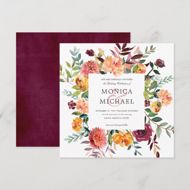Convite Country Bloom | Autumn Botanical Frame Wedding (Frente/Verso)