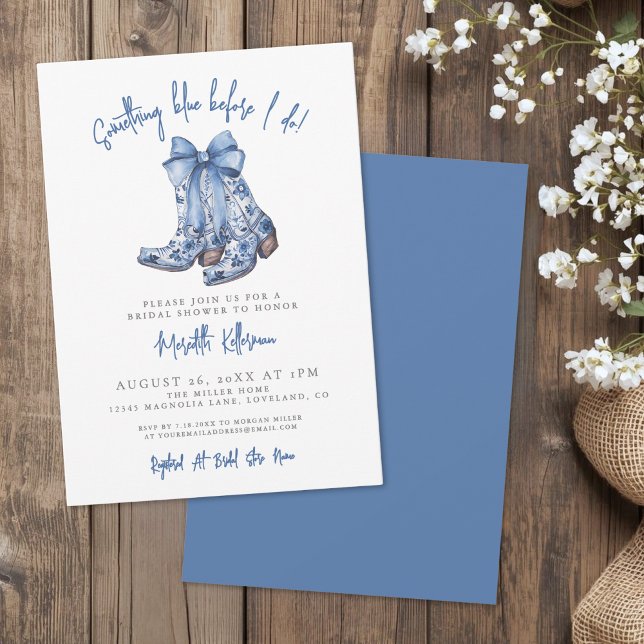 Convite Country Blue Bow Cowboy Bridal Shower (Country Blue Bow Cowboy Bridal Shower Invitation)