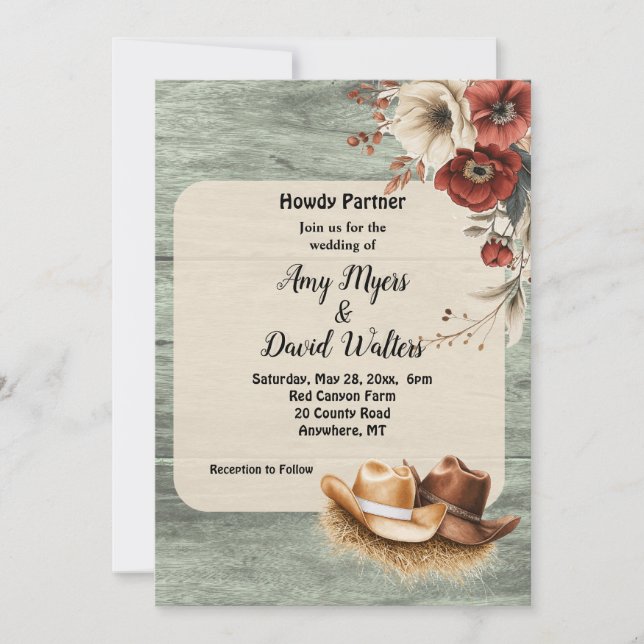Convite Country Cowboy Western Wedding Invitation (rust) (Frente)