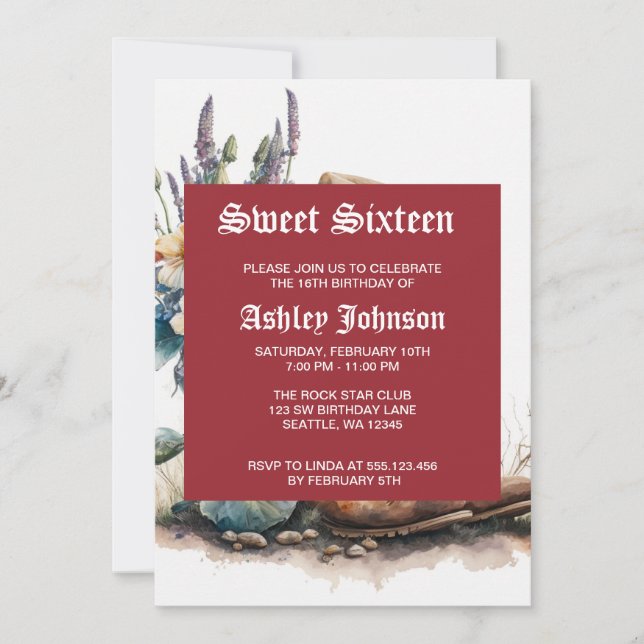 Convite Country Cowgirl Boots Flower Hat Texas (Frente)