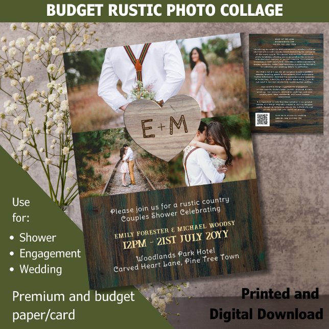 Convite Country Fayre Rustic Wood Carved Hearts Foto Cozy (Criador carregado)