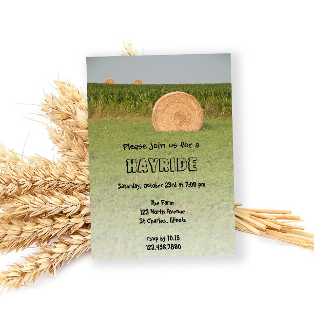 Convite Country Fazenda Hay Bale Hayride (Invite friends for a fun Fall gathering with this charming country style hayride invitation.)