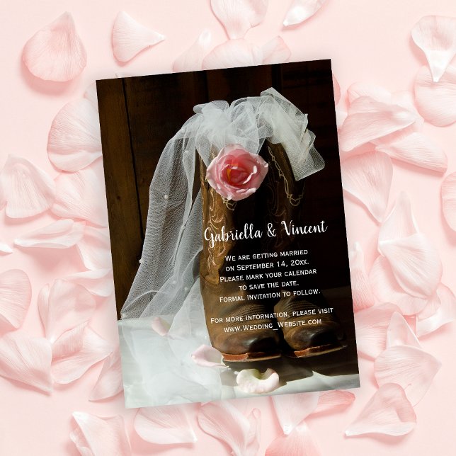 Convite Country Rosa Boots Western Save Date (Criador carregado)