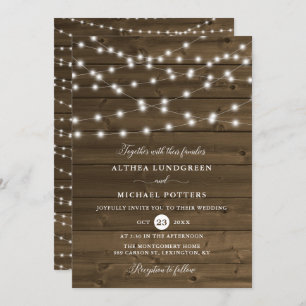 Convite Country Rustic String Luz Casamento De Madeira