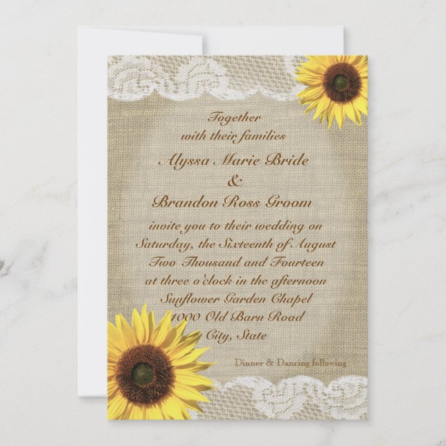 Convite Country Sunflower and Lace (Frente)