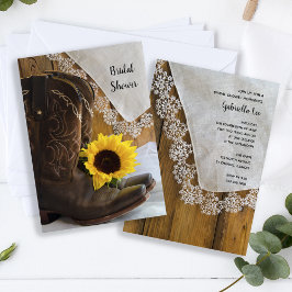 Convite Country Sunflower and Lace Western Bridal Shower