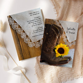 Convite Country Sunflower and Lace Western Weding