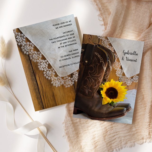 Convite Country Sunflower and Lace Western Weding (Criador carregado)