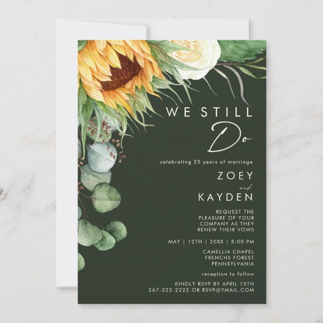 Convite Country Sunflower Dark Green Nós Ainda Renovamos (Frente)