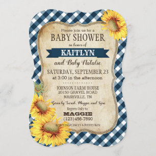 Convite Country Sunflower e Gingham Check Chá de fraldas