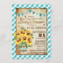 Country Sunflower Gingham Check Twins Chá de frald