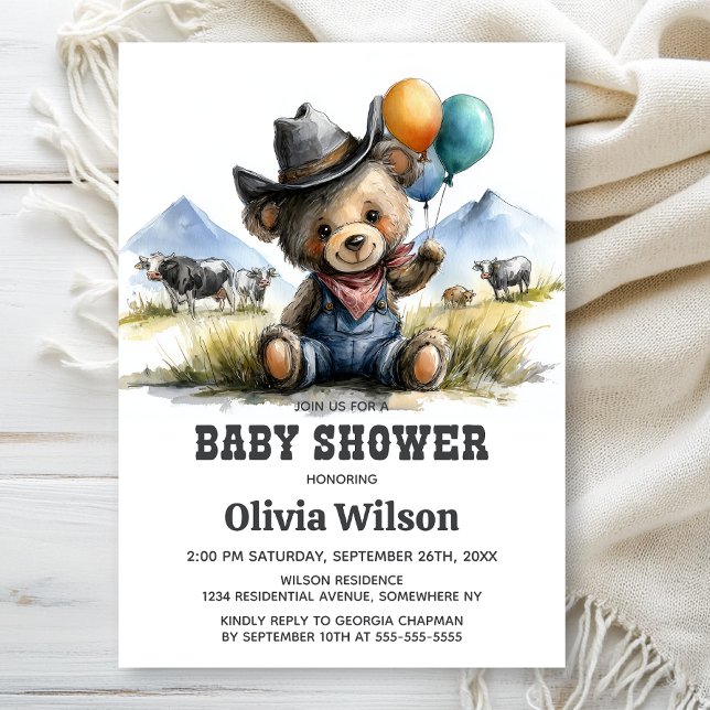 Convite Country Teddy Bear Baby Shower Invitation (Criador carregado)
