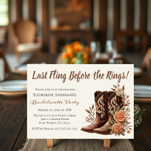 Convite Country Western Cowgirl Boot com Flores