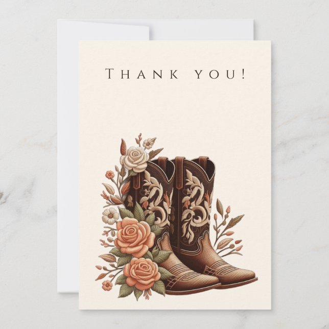 Convite Country Western Flowers com Boots de Cowboy (Verso)