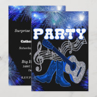 Country Western Music Blue Guitar And Cowboy Boots