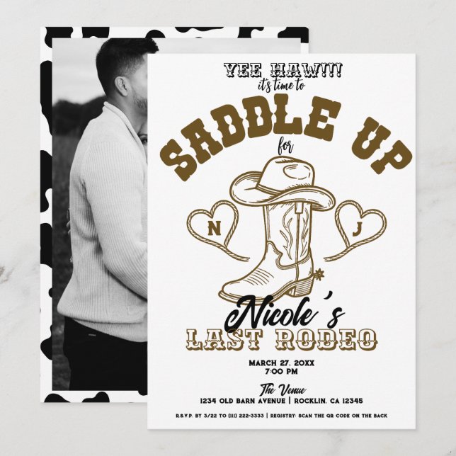 Convite Country Western Vintage Último Rodeo de Solteira  (Frente/Verso)