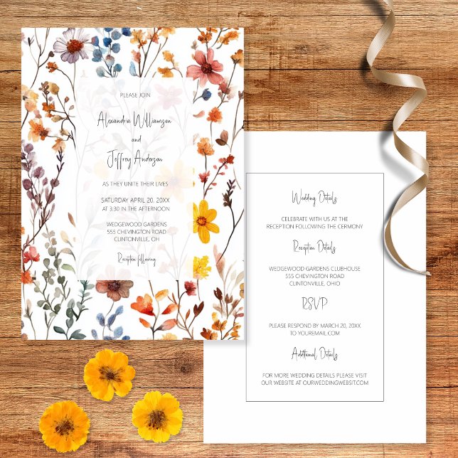 Convite Country Wildflowers Wedding Invitation (Criador carregado)