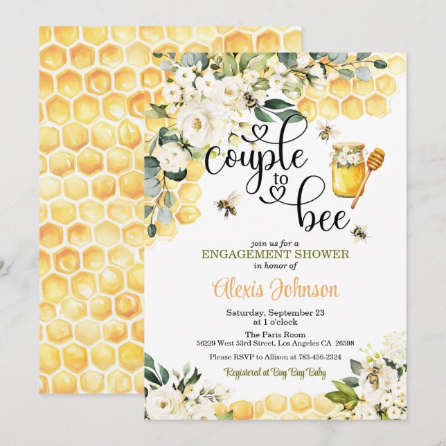 Convite Couple to Bee Engagement Shower Invitation (Frente/Verso)