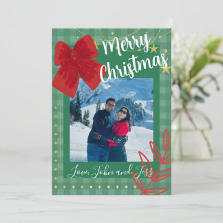 Convite Couples Christmas Card With Plaid Background