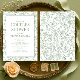 Convite Couples Shower Sage Green Vintage French Floral 